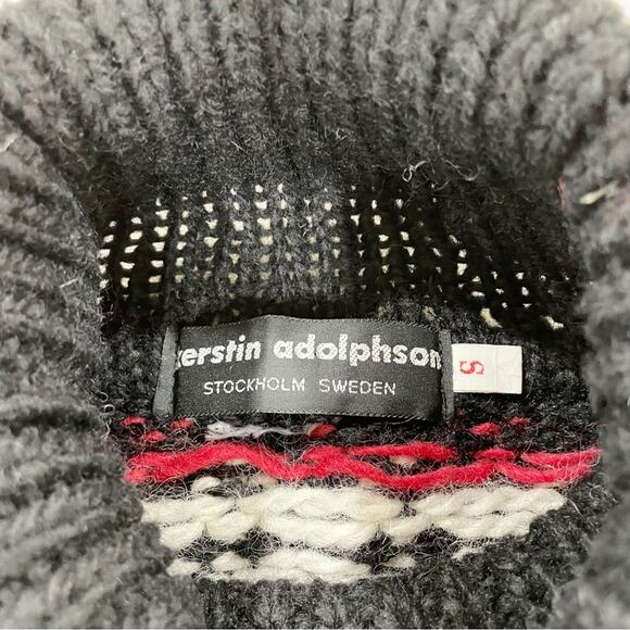NWT Kerstin Adolphson Chunky Wool Turtleneck Sweater Black Red White Small - Picture 5 of 6